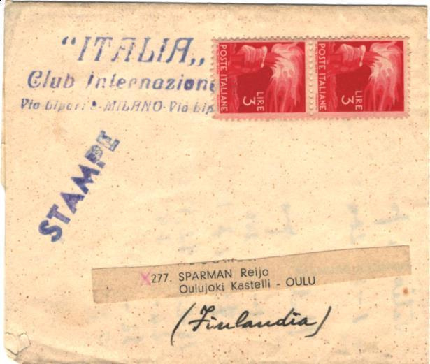 POSTILÄHETYS LEHTIKÄÄRE ITALIA -OULU KASTELLI