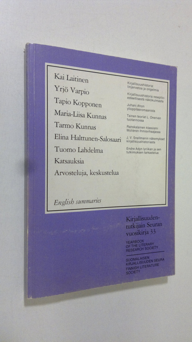 Kirjallisuudentutkijain seuran vuosikirja 33