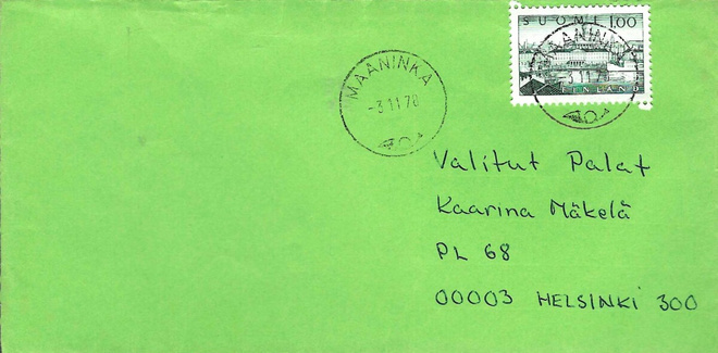MAANINKA 3.11.78 LEIMA KUORI 1.00 MK HELSINKI M63 MERKKI KUL
