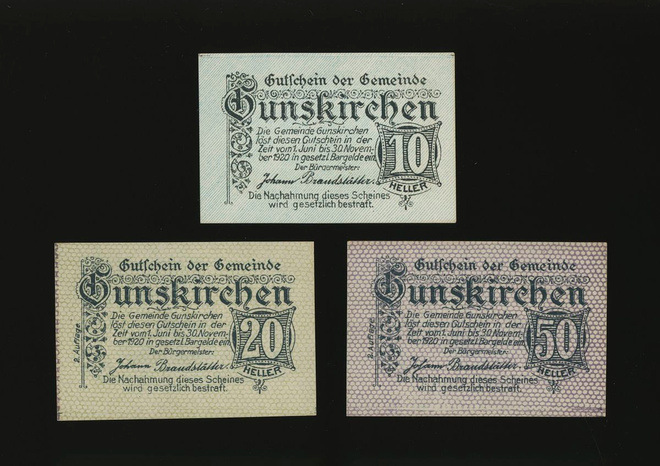 Itävalta 10, 20, 50, Heller, Gunskirchen 1920