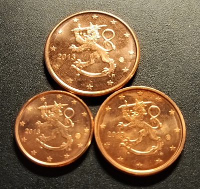 Suomi 1 c, 2 c ja 5 c 2013 UNC