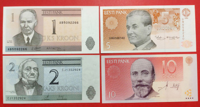 Eesti Pank 1 + 5 Krooni 1992 ja 2 + 10 Krooni 2007. (KD40)