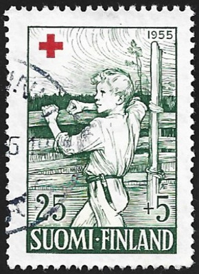 1955 Punainen Risti 25 mk + 5 mk leimattu LaPe 449