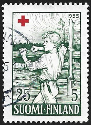 1955 Punainen Risti 25 mk + 5 mk leimattu LaPe 449