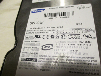 Samsung SV1204H,120GB,IDE-väylä,eiPinnejäMukana,SlaveksiMäär