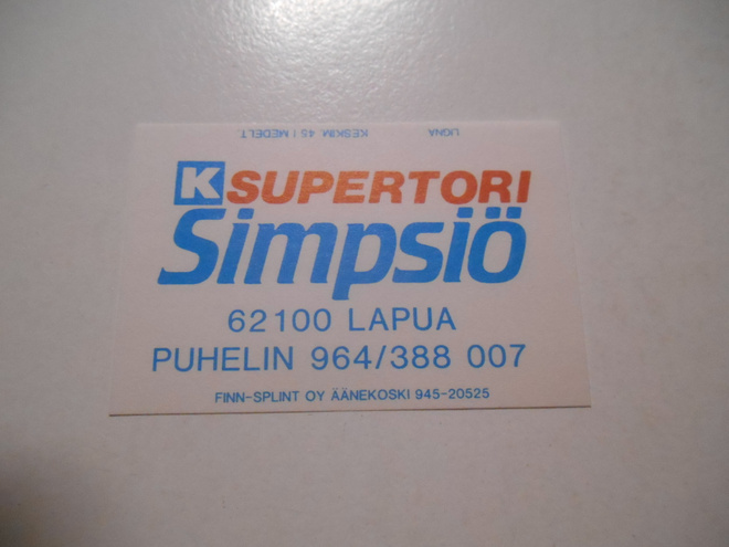 TT Etiketti K-Supertori Simpsiö Lapua