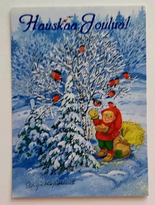 ML Pitkäranta-"Tonttu ja punatulkut"-KULKEMATON JOULUKORTTI