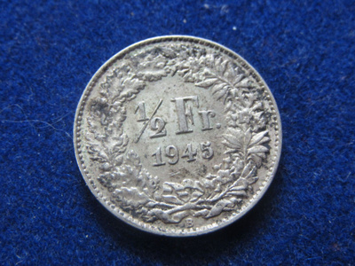 1/2 franc 1945. Sveitsi-Switzerland