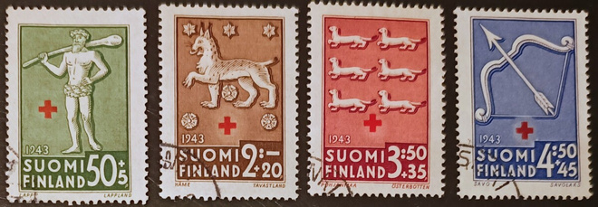 1943 Punainen Risti - leimattu sarja