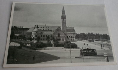 Helsinki, Kansallismuseo + raitiovaunu, vanha mv pk, ei p.