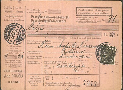 M30 1930 3mk oliivi leijona postiennakkoasiakirjoja