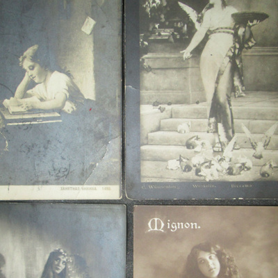 neljä vintage taidekorttia 1900-luku alku