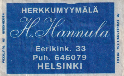 Helsinki, H. Hannula . Eerikink. 33,  s61