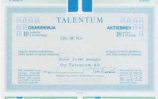OKK 1990 Talentum Oy spec, Helsinki pörssi osakekirja