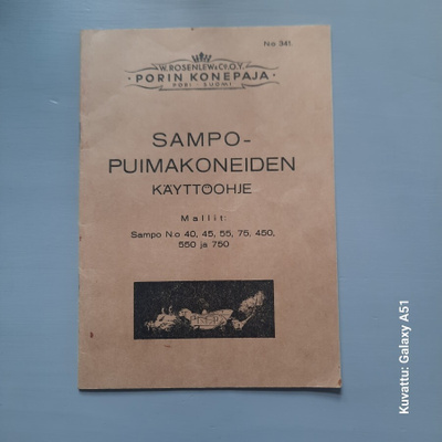 Sampo puimakoneen käyttöohje v-1947 Porin konepaja