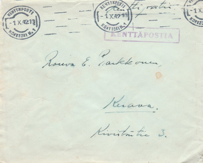 1942, Kirje Kenttäpostia, Kenttäpostikonttori 1