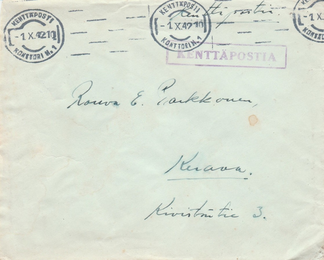 1942, Kirje Kenttäpostia, Kenttäpostikonttori 1