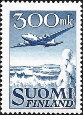 1950 M-30 Lentokone 300 mk sininen  ** Lape 384  VSP Lm6