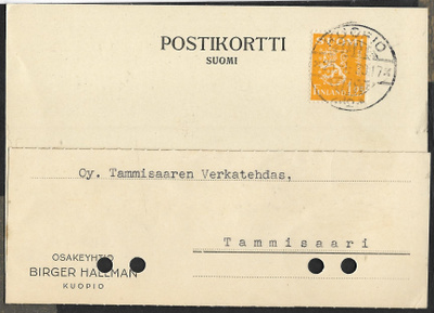 Postil. - Yl.m. 1,25mk (LAPE 177) Kuopio 25.1.1938