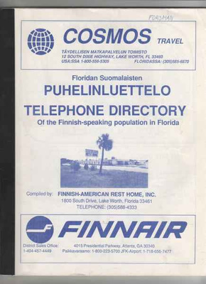 Floridan Suomalaisten PUHELINLUETTELO, nid , 19XX,  K3