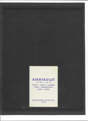 Aikataulut, Koiviston Auto, 1956-57