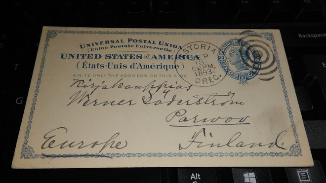 Usa - Porvoo UPU Ehiökortti 1893 26/11
