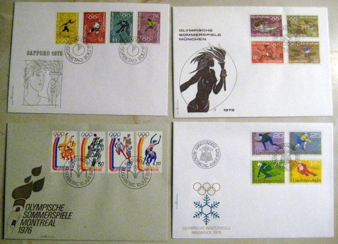 LIECHTENSTEIN  Olympia FDC-kuoret 4 kpl.Hienot (102)