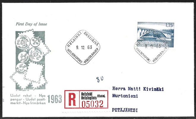 FDC 1963 Yleismerkki  Paraisten silta 1,75 mk  LaPe 583
