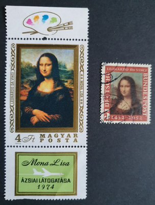 2 kpl Mona Lisa -postimerkkejä: Unkari ja Saksa