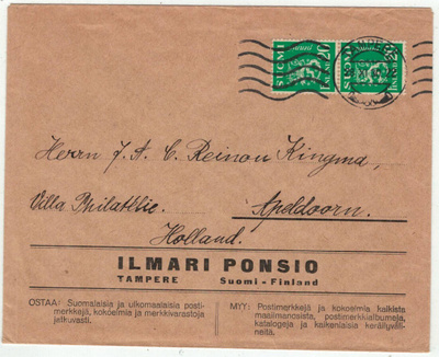 M30 1930 20p vihreä pari painotuote Hollantiin