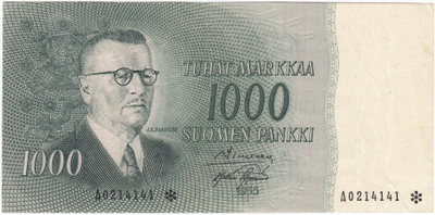 1000 Markkaa 1955 A-sarjaa tähdellä, vl.I, kl.6