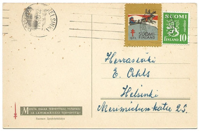 Tub Joulumerkki 1952 Lapinpoika kortilla