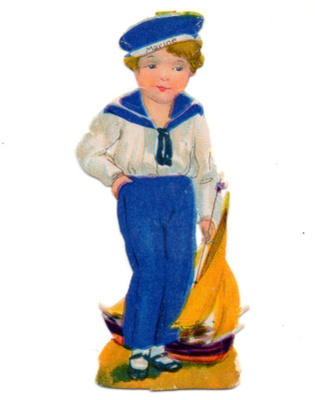 WANHA / Merimiesasuinen poika ja purjelaiva. 1930-l.