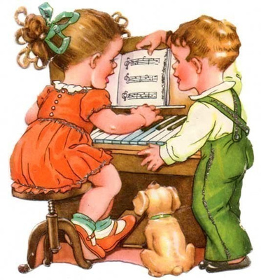 PZB 1291 / Tyttö ja poika soittavat pianoa. ISO!! 1940-50-l.