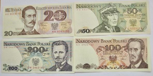 4 Seteliä Puola 20 50 100 200 zl 1980-l Lähes Pakkasileät