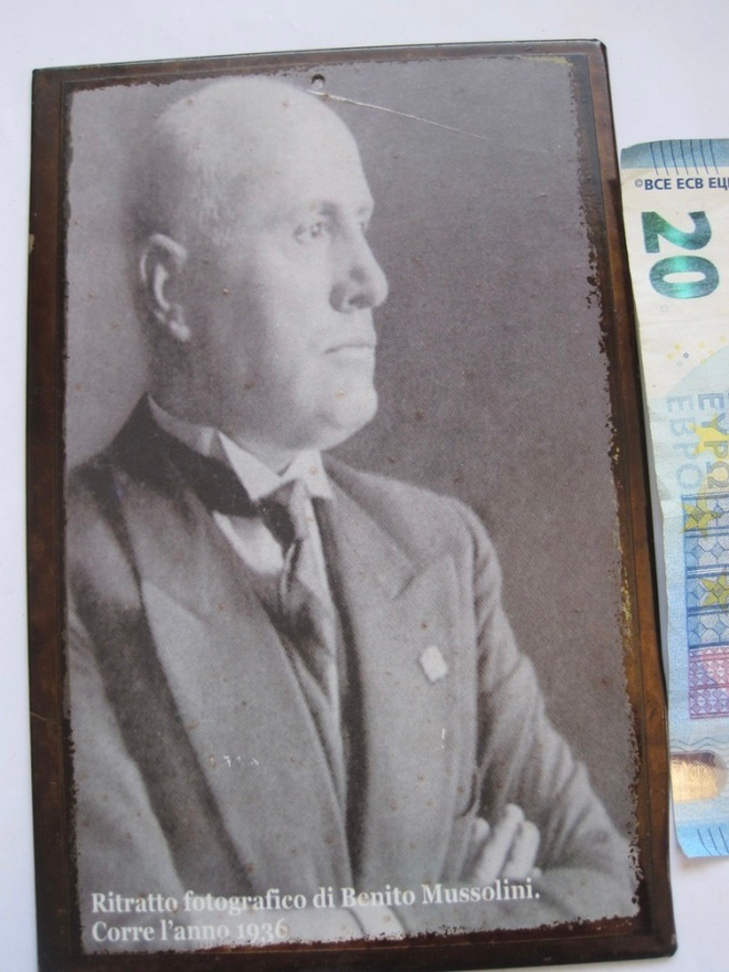 VANHA Potretti Metallilevyllä Benito Mussolini 1936