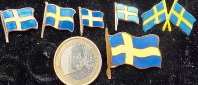 6 VANHAA Merkkiä Ruotsin Lippu n. 1930-1950-l