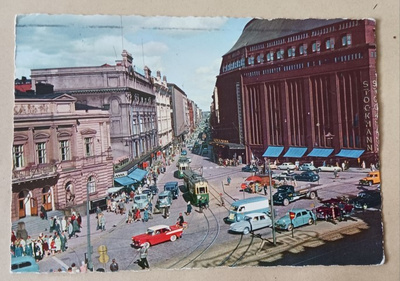 Helsinki, Stockan kulmaa 1960-luvulla, raitiovaunut p. 1964