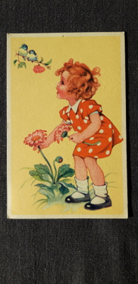 Vanha kortti, pikkuneiti ja kukat, v. 1941
