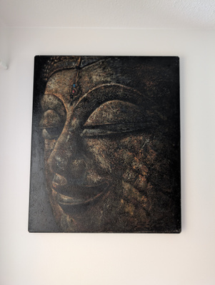 Upea käsinmaalattu musta-kultainen Buddha-taulu (61 x 51 cm)