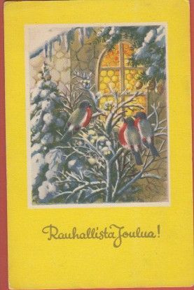 E Kojine Linnut oksalla , kirkonikkuna taustalla