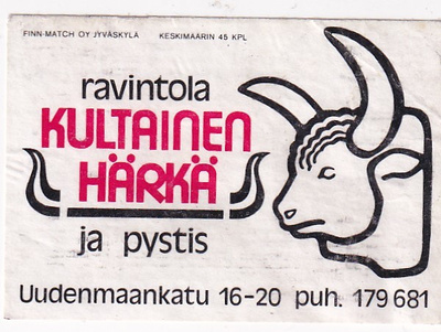 Ravintola Kultainen Härkä ja pystis Uudenmaankatu 16-20 8/10