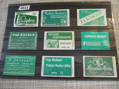 Tulitikkuetikettejä 9 kpl. Mm. Liljefors 80 Hanko Hango.