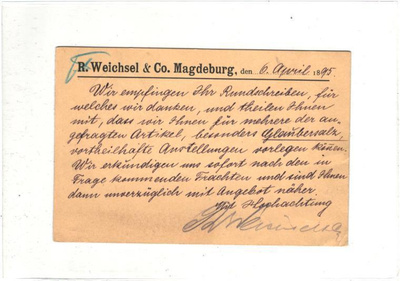 FIRMAKORTTI SAKSA MAGDEBURG-KARHULA