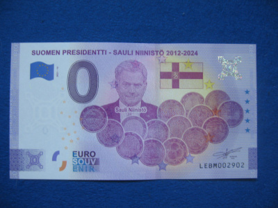 0-euron seteli: presidentti Sauli Niinistö 2012-2024