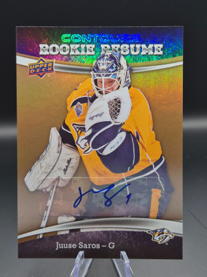 2015-16 UD Contours Rookie Resume Gold Juuse Saros Auto