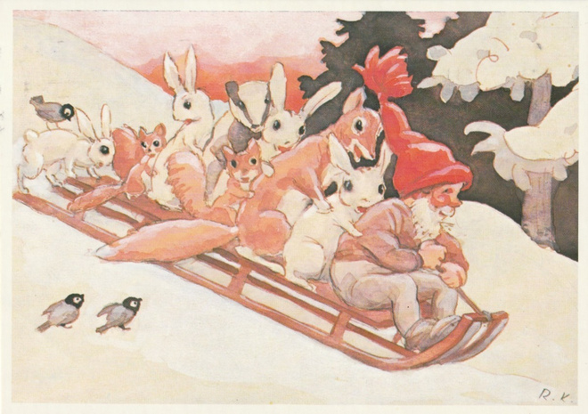 RUDOLF KOIVU - TONTTU JA ELÄIMET MÄKEÄ LASKEMASSA