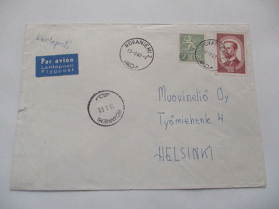 1962 Rovaniemi 2 lentopostikuori Helsinkiin