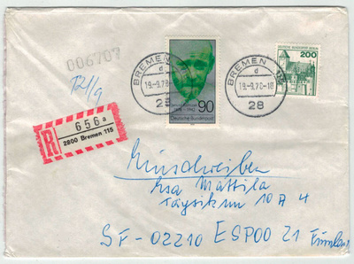 Berlin Mi 540 ym kirjattu kirje Suomeen