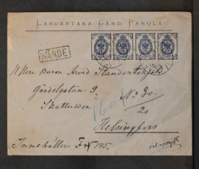 # 23577 # WÄRDE 2pl kirje Parola > Helsinki - 1905